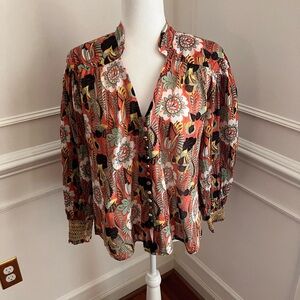 Lucky & Coco by Anthropologie Boho Multicolored Blouse Smoked Cuffs